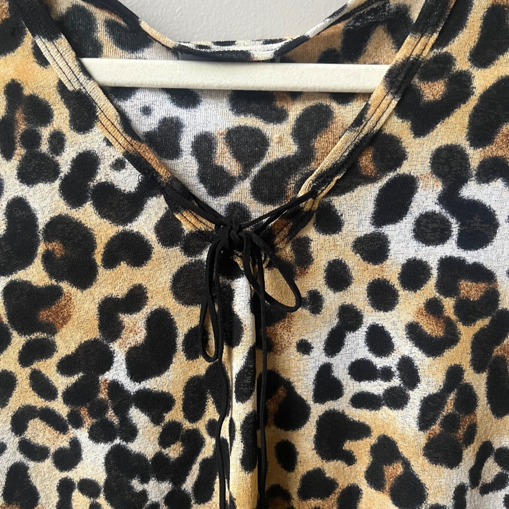 Vintage Y2K Leopard Print Top Women's Small Mesh Fitted Stretch Lettuce Hem - Picture 9 of 12